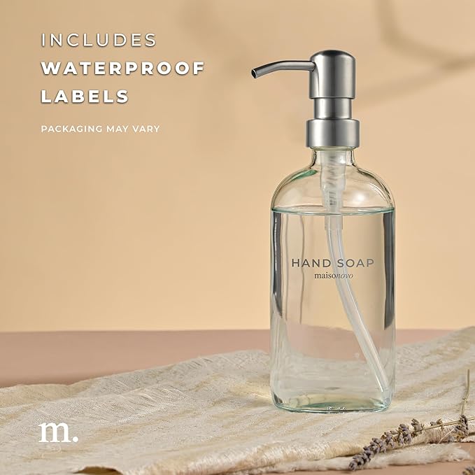 MaisoNovo Soap Dispenser 1-Piece Set | 16.9oz Clear Bottles with Silver Stainless Steel Pump Core