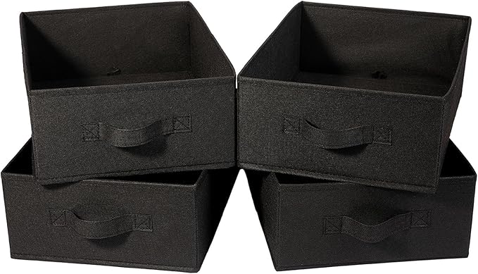 BOMKEE Clothings Collapsible Storage Bins, Foldable Organizers and Storage Baskets Cube Storage Bin for Bedroom Living Room (4 Pack, Black, 15.4x11.4x5.5inch)