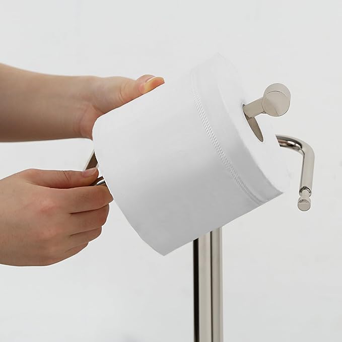 SunnyPoint Free Standing Toilet Paper Holder – Bathroom Tissue Stand with Weighted Base, Holds Jumbo & Standard Rolls (S.N)