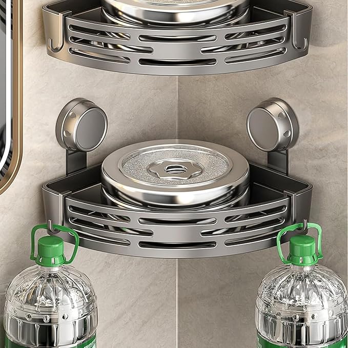 HIDEZHI Triangle Suction Cup Shower Caddy, Suction Cup Corner Shower Shelf, No-Drill Bathroom Corner Caddy, Triangle Suction Cup Corner Shelves, Removable Wall Storage Rack (Gray)