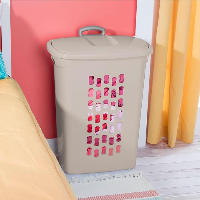 Sterilite 3-Pack Ultra Wheeled Hamper, Plastic Rolling Laundry Basket, Gray Pumice - Portable Clothes Carrier with Flip-Top Lid and Retractable Handle for Home, Apartment, and Dorm