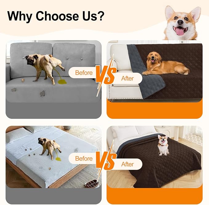 Smiry Reversible Waterproof Couch Covers for Sofa, Washable Dogs Couch Covers for 3 Cushion Sofa Pet Friendly, Water Resistant Furniture Protector Slipcover, Geometric (82"x82", Chocolate/Dark Grey)