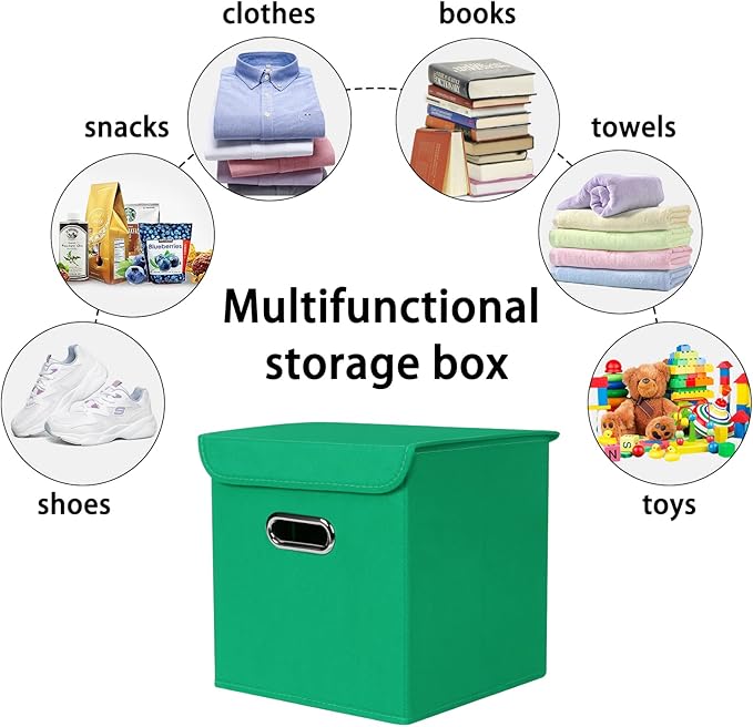 Closet Organizers Fabric Storage Bins With Lids Collapsible Cube Storages Organizer Basket With Handles,Storage Boxes for Clothes Storage,Office,Toys,3 Pack,（Green