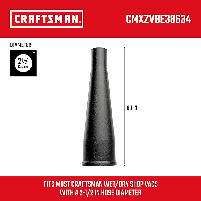 CRAFTSMAN CMXZVBE38634 2-1/2 in. Concentrated Blower Nozzle Wet Dry Vac Attachment, Industrial-Grade Shop Vacuum Accessory for Clearing Debris, Fits 2-1/2 in. Hose Diameter