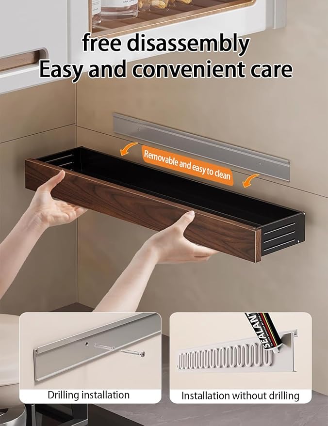 spice rack wood kitchen spice rack wall mounted adjustable adhesive or screw, hung on the door and wall, black large rack for storing items in refrigerators and ovens