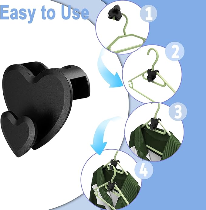 25 Pcs Clothes Hanger Connector Hooks,Hangers Space Saving Hanger Hooks Space Saver Hangers for Clothes,Heavy Duty Cascading Black Heart Hanger Organizer for Closet,Fits All Hangers