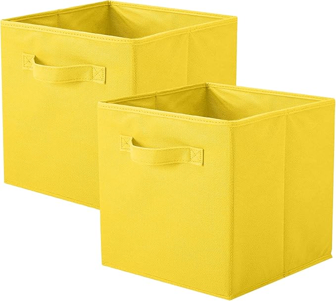 ShellKingdom Storage Bins, Foldable Fabric Storage Cubes and Cloth Storage Organizer Drawer for Closet and Toys Storage, 2 Pack (Yellow)