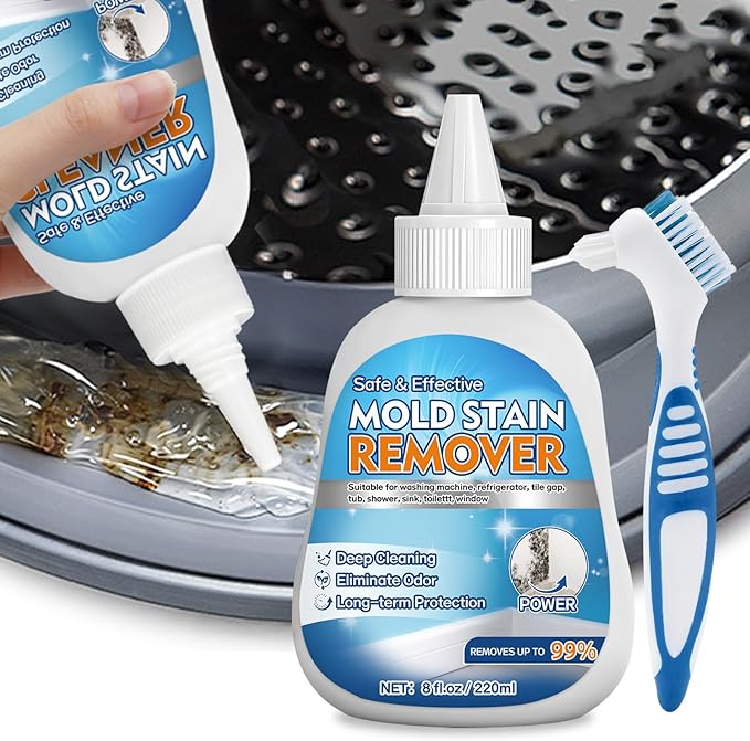 Mold Stain Remover Gel, 8 fl oz Heavy Duty Washing Machine Cleaner for Front Loader Washing Machine Seal, Bathroom Grout, Shower, Caulk - Front Load Washer Cleaning Solution