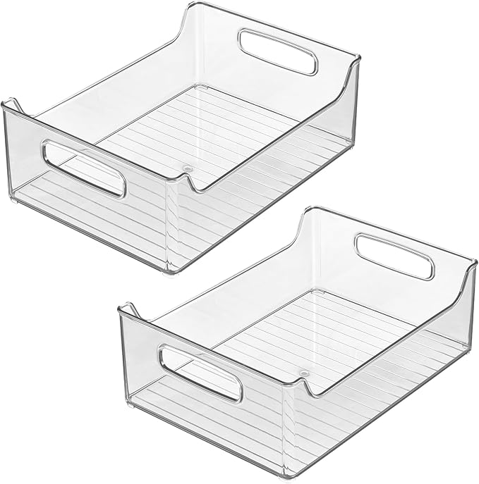 iDesign Plastic Stackable Pantry Bin - Storage Bin with Handles for Cabinets or Fridge - Set of 2 - Clear