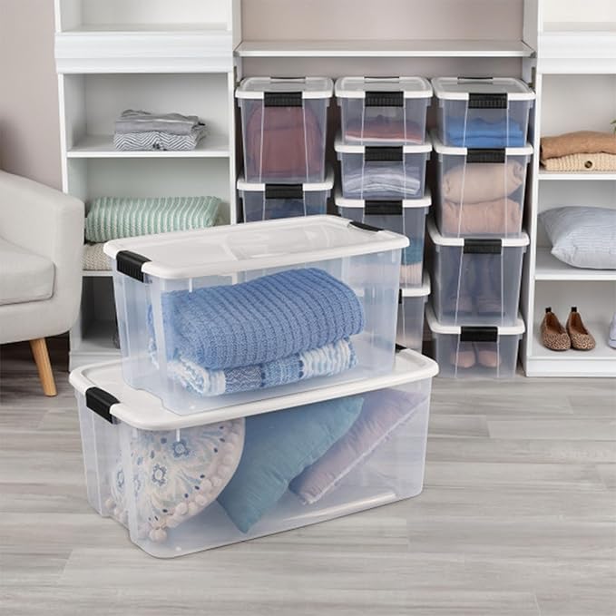 Sterilite 20-Pack Ultra Latching Box, Storage Bins with Lids, Clear Plastic, 70 Quart - Heavy-Duty Organizing Containers for Closet, Bathroom, and Office