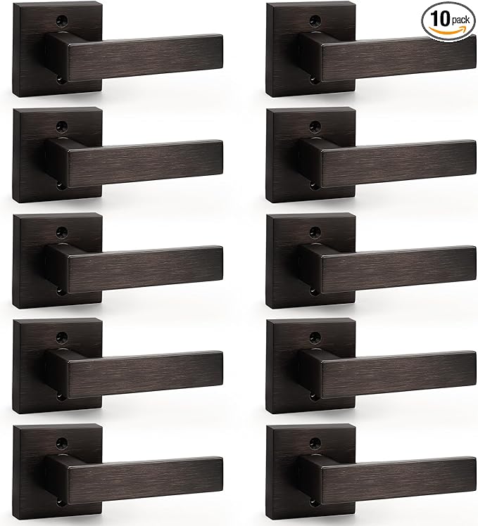 Probrico Decorative Inactive Dummy Lever [Exposed Screws] Oil Rubbed Bronze Square Door Handles for Interior Hall Closets or Pantry Doors-Heavy Duty,10 Pack