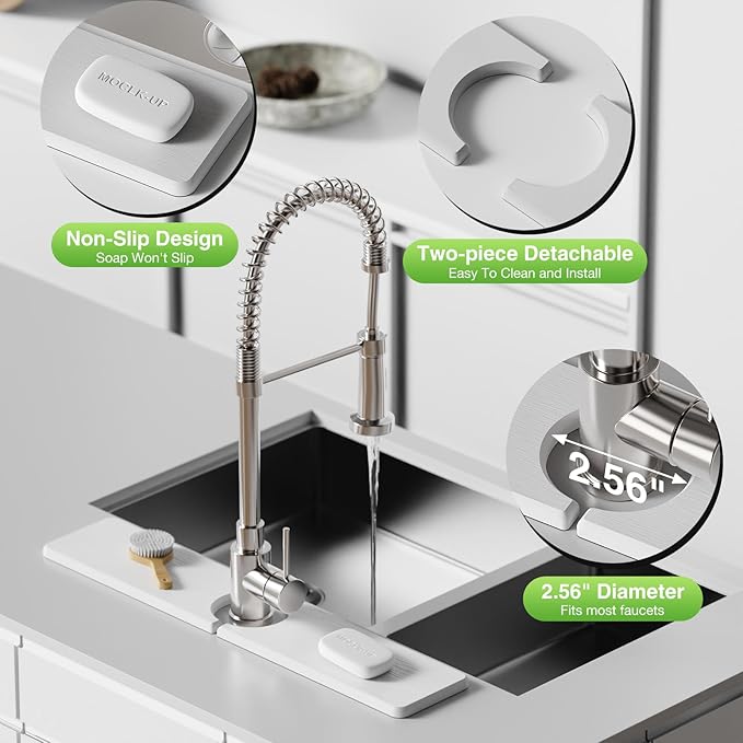 20" x 4" Stone Faucet Mat for Kitchen Sink, Quick Drying Diatomite Sink Tray, Faucet Sink Splash Guard for Prevents Moisture Buildup (White)