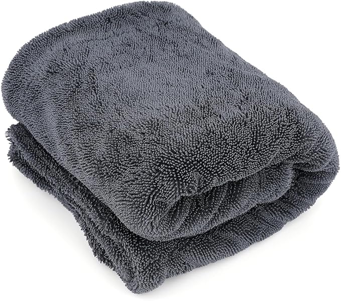 1200GSM Microfiber Car Drying Towel, Double-Twist Loop, Ultra-Absorbent, Quick-Dry, Lint- & Streak-Free, Scratch-Safe, for Car Wash & Detailing (1 Pack) (Dark Grey, 16" x 16")