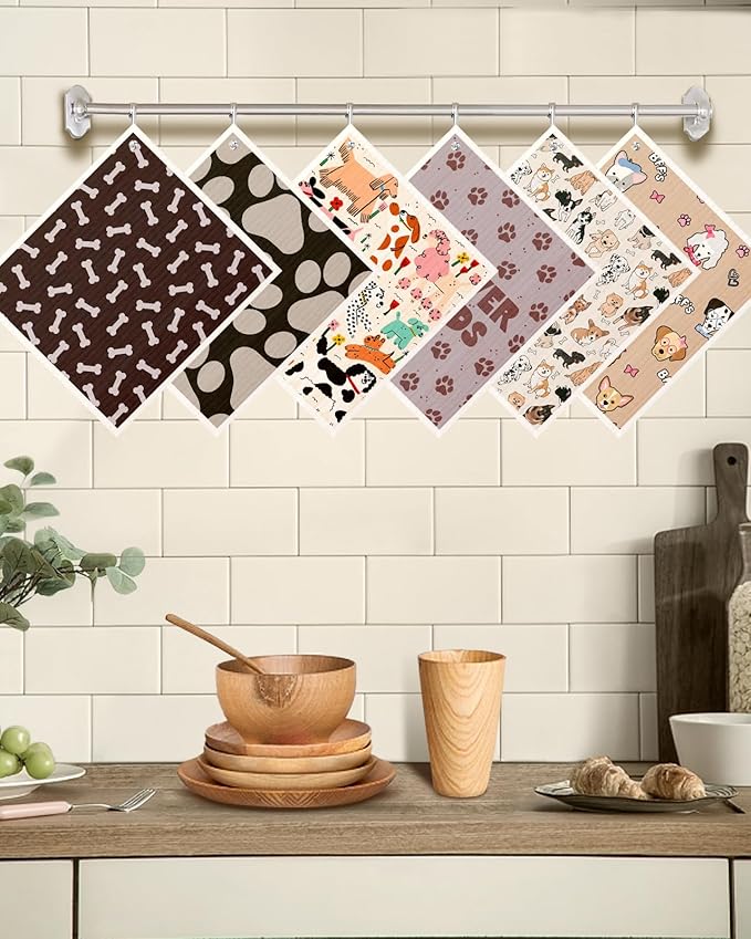 Kitchen Swedish Dishcloths with Hooks - 6 Pack Reusable Dish Cloths for Washing Dishes Fast Drying Cute Fun Swedish Dish Towels Washable Cleaning Sponge, Furry Dog