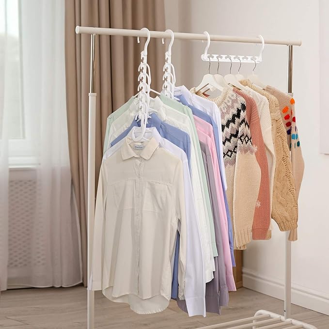 HOUSE DAY Sturdy Plastic Space Saving Hangers Cascading Hanger Organizer Pack of 20 Closet Space Saver Multifunctional Hangers for Heavy Clothes (White)