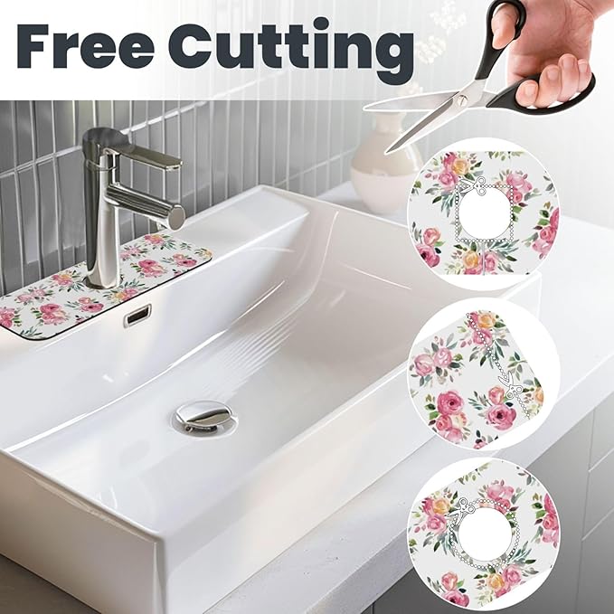 Pink Red Rose Roses Floral Flower Kitchen Sink Splash Guard Faucet Mat Super Absorbent Fast Drying Mat Sink Gadgets-Fast Drying Pad Sink Mat For Kitchen Bathroom (15" X 5.5" )