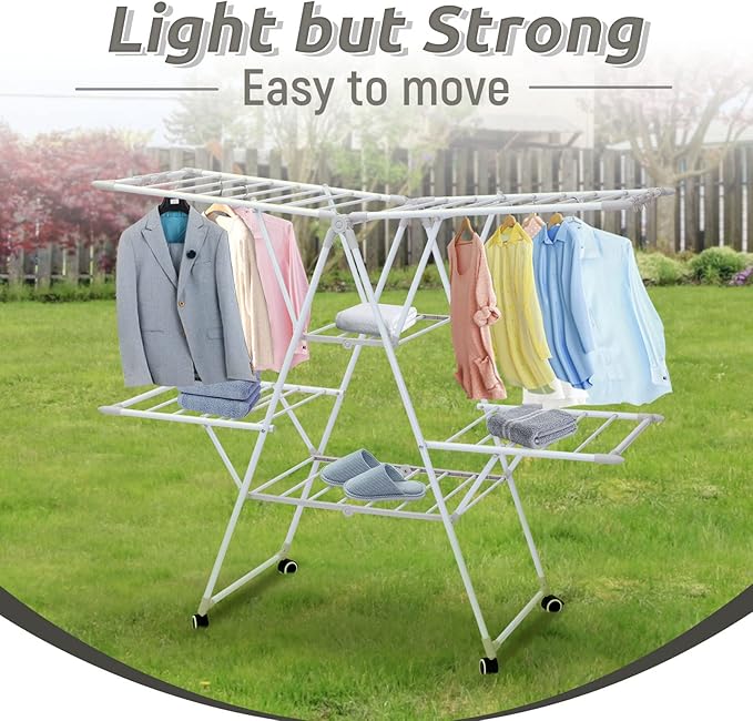 YUBELLES Gullwing Laundry Drying Rack, Space Saving Indoor & Outdoor Use, 61.81' x 22.84' x 51.18'
