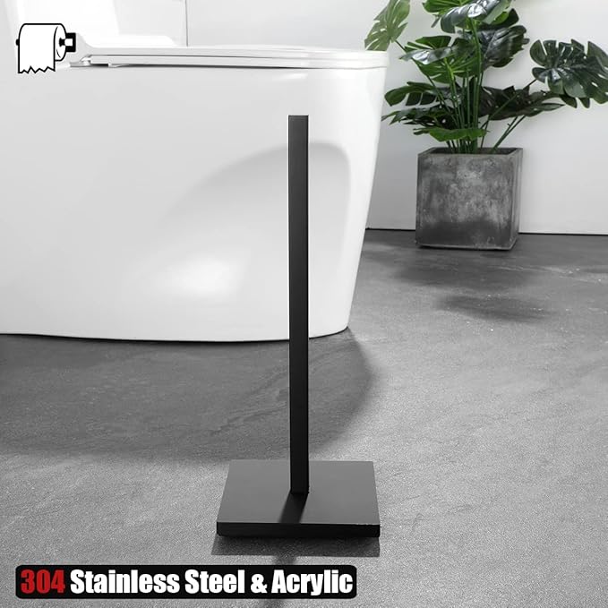JQK Toilet Paper Storage Stand Matte Black, 304 Stainless Steel Tissue Reserve Holder Square 3/4 Rolls Dispenser for Bathroom, TPS240-PB