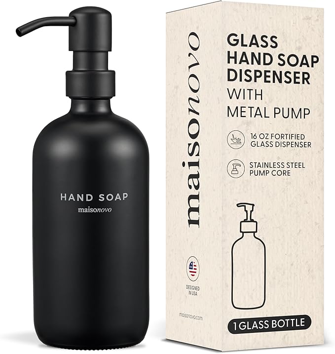 MaisoNovo Soap Dispenser 1-Piece Set | 16.9oz Black Bottles with Black Plastic Pumps