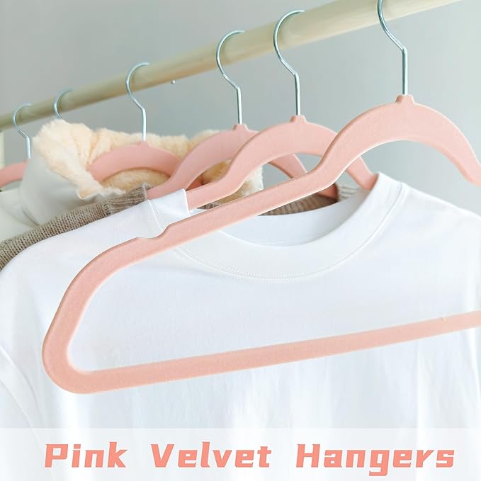 Pink Velvet Hangers 30 Pack, Anti-Slip Slim Space Saving Hangers with 360° Swivel Hook, 17.7 Inch Velvet Clothes Hangers for Coats,Sweater,Jackets,Dresses, Shirts, Suits & T-Shirts (Pink, 30)