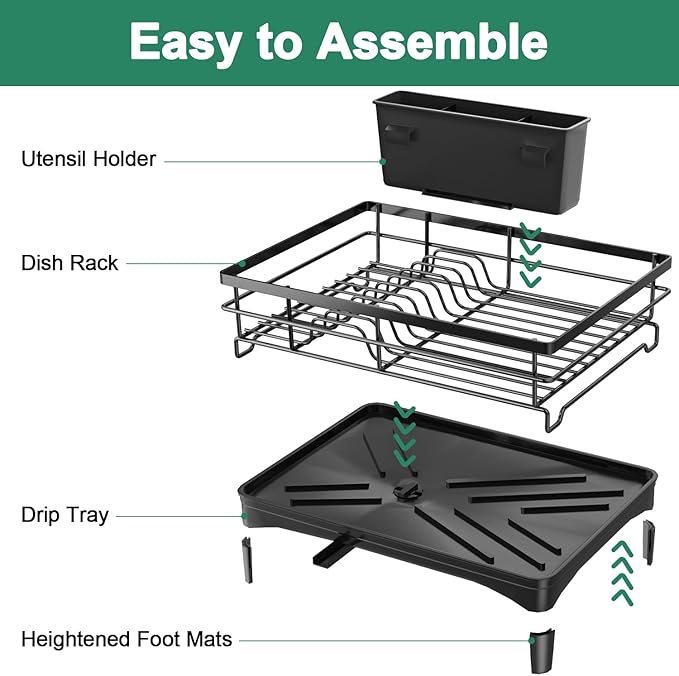 Dish Drying Rack for Kitchen Counter - Large Dish Rack with Removable Drainboard & Utensil Holder, Rustproof Metal Dish Drainer for Kitchen Sink