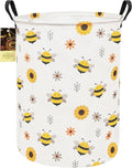 HUNRUNG Laundry Hamper,Large Canvas Fabric Lightweight Storage Basket Toy Organizer Dirty Clothes Collapsible Waterproof for College Dorms(Round-Bee)