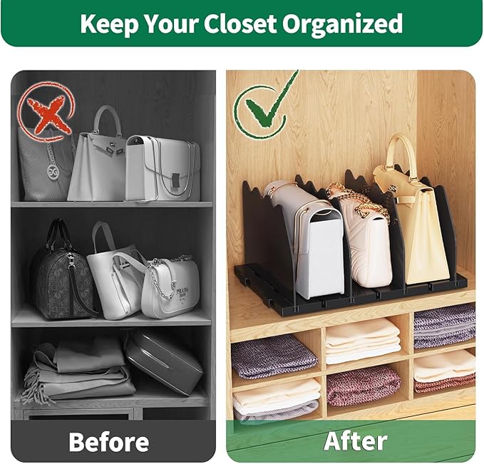 SPACEKEEPER Shelf Divider for Closet, 2 Pack Adjustable Purse Organizers Handbag Separators Storage Organizer Bookshelf Separator Dividers in Bedroom Office Kitchen Bathroom, Black