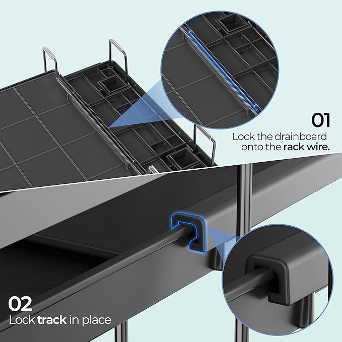 2 Tier Large Dish Drying Rack, Expandable Dish Rack for Kitchen Counter, Dish Drainer with Drainboard Set, Multifunctional Dishrack with Utensil Holder & Cup Holder, 13.4"-28.7" L x 11.8" W