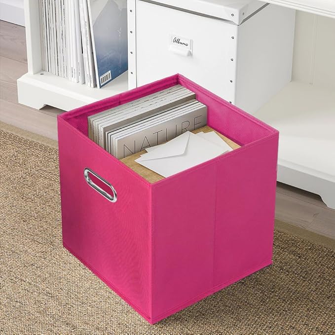 ShellKingdom Storage Bins, Foldable Fabric Storage Cubes And Cloth Storage Organizer Drawer with Metal Handle For Closet And Toys Storage, 11 X 10.5 X 10.5 INCH, 2 Pack (Fuchsia)