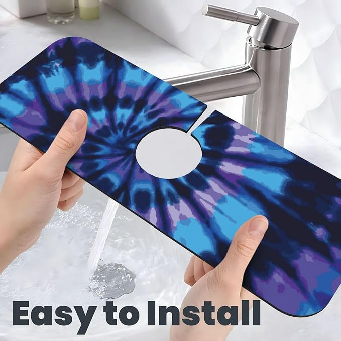 Tie Dye Blue Purple 15" X 5.5" Kitchen Sink Splash Guard Faucet Faucet Guard Draining Mat Sink Splash Guard Faucet Kitchen Bathroom