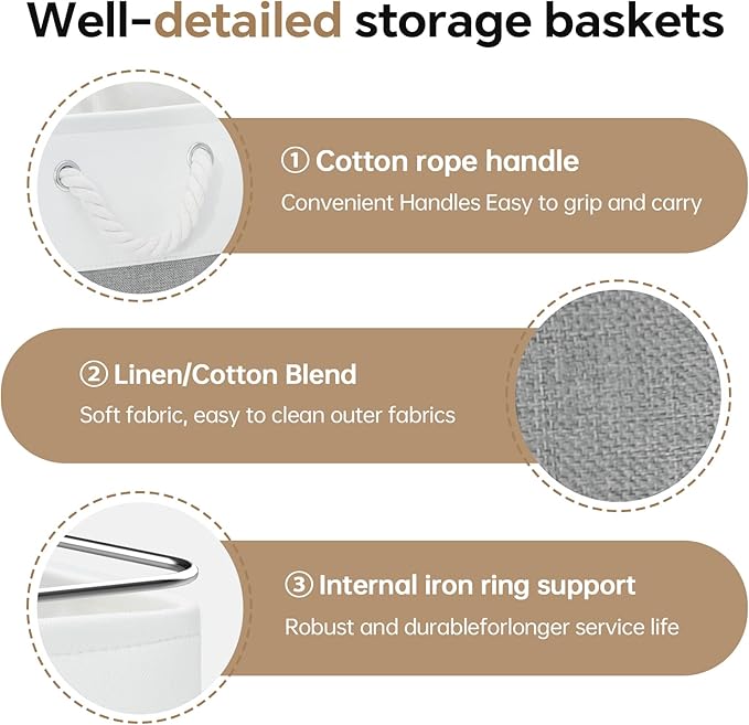 13x13 Inch Cube Storage Bins with Reinforced Bottom Cardboard, 6 Pack Large Foldable Fabric Storage Cubes with Handles for Shelf, Closet, Laundry Organization (White&Gray)