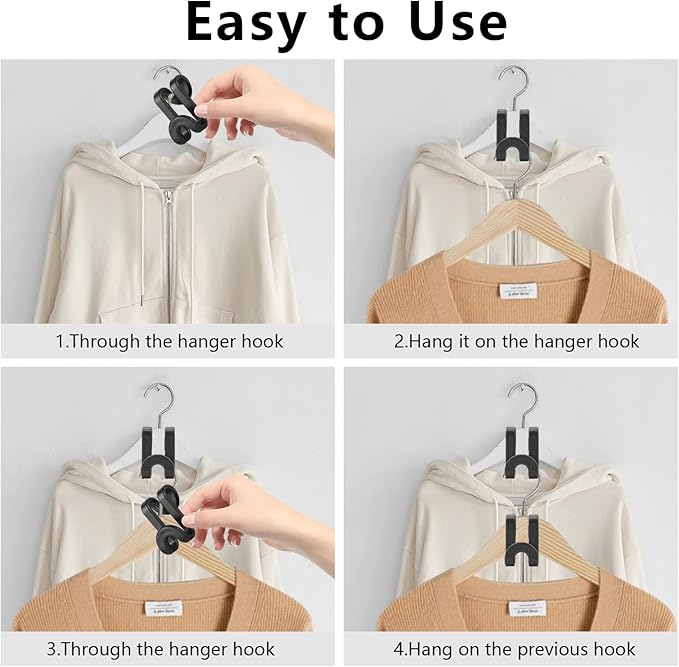 60 Pcs Clear Hanger Connector Hooks,Heavy Duty Plastic Space Saver for Closet Organizer,Compatible with Wooden & Velvet Hangers