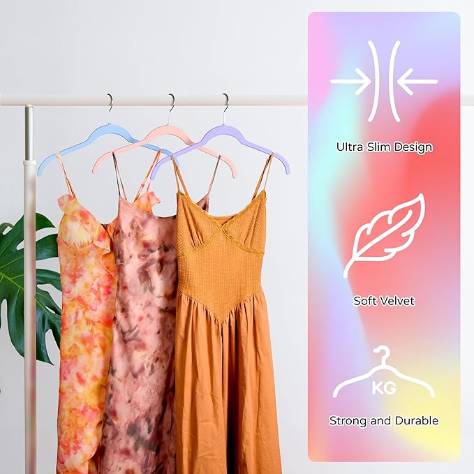 Sishynio 30 Pack Velvet Hangers Multicolor Set – Non-Slip Slim Flocked Clothes Hangers with Notches & 360° Swivel Hook, Space-Saving Felt Hangers for Dresses, Shirts, Coats