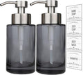 Glass Soap Dispenser 2Pack,12oz Thick Glass Grey Hand Liquid Soap Dispenser Bathroom