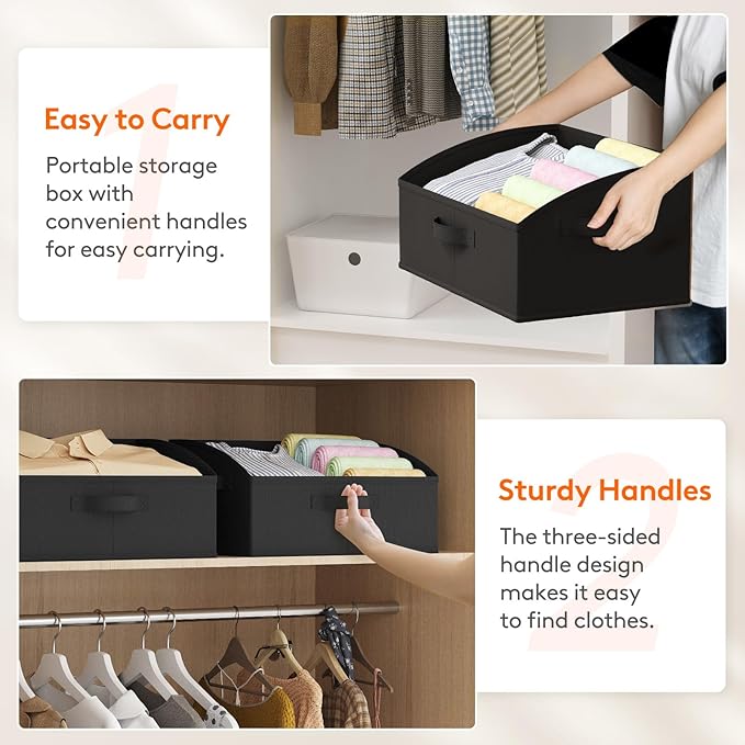Lifewit Trapezoid Closet Storage Bins for Shelf, 6 Packs Non-woven Closet Organizer Baskets with Handles, Foldable Clothes Containers Boxes for Clothing, Book, Purse, 19L, Large, Black