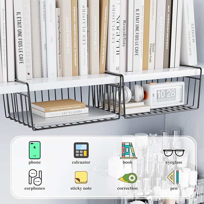 SUFAUY 6-Pack Under Shelf Basket Storage, Wire Shelves for Storage and Organization, Under Cabinet Paper Plate Dispenser Organizer Holds up to 22lbs for Pantry Closet, 10.6“d x 16" w, Black