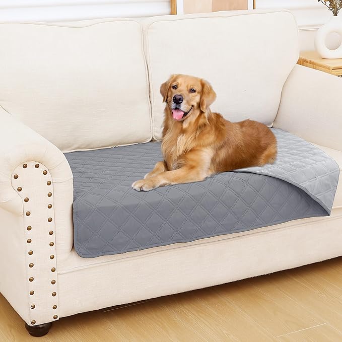 Smiry Waterproof Dog Bed Cover Pet Blanket, Soft Washable Dog Blanket for Furniture Bed Couch Sofa Reversible, Checkered (30"x53", Grey/Light Grey)