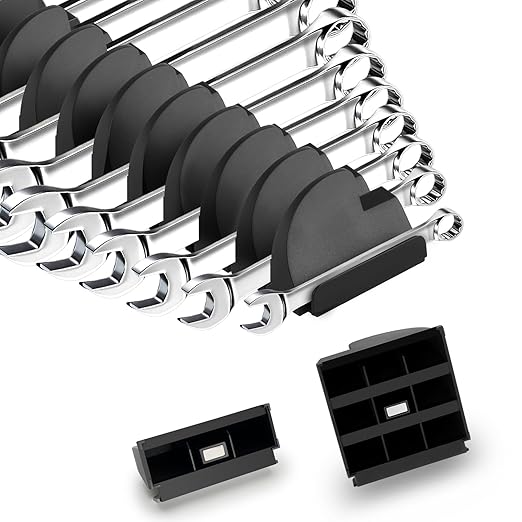 48PCS Tool Magnetic Wrench Organizer,Customizable Magnet Modular Tool Organizer for Tool Drawers - Wrench Rack with Metric&SAE Labels-Perfect Tool Storage Holder-Ideal Gift Choice -Black with Magnets