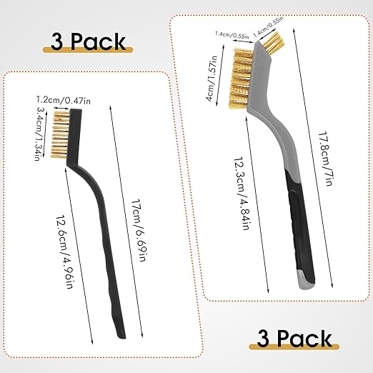 6 Pieces Wire Brushes Set, Small Metal Brass Brush, Stainless Steel Brush, Nylon Brushes for Cleaning Metal Rust and Paint Removal (Grey+3 Mixed Color, L)