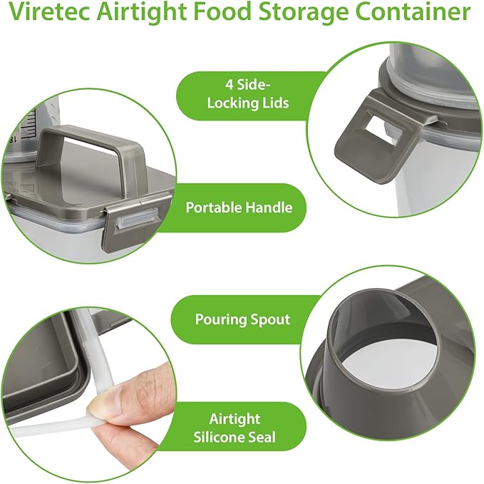 Rice Airtight Storage Container, 3 to 5Lbs Cereal Dry Food Flour Bin, Pet Dog Cat Food Dispenser with Measuring Cup, BPA Free Clear Plastic Kitchen and Pantry Organization Bin for Sugar