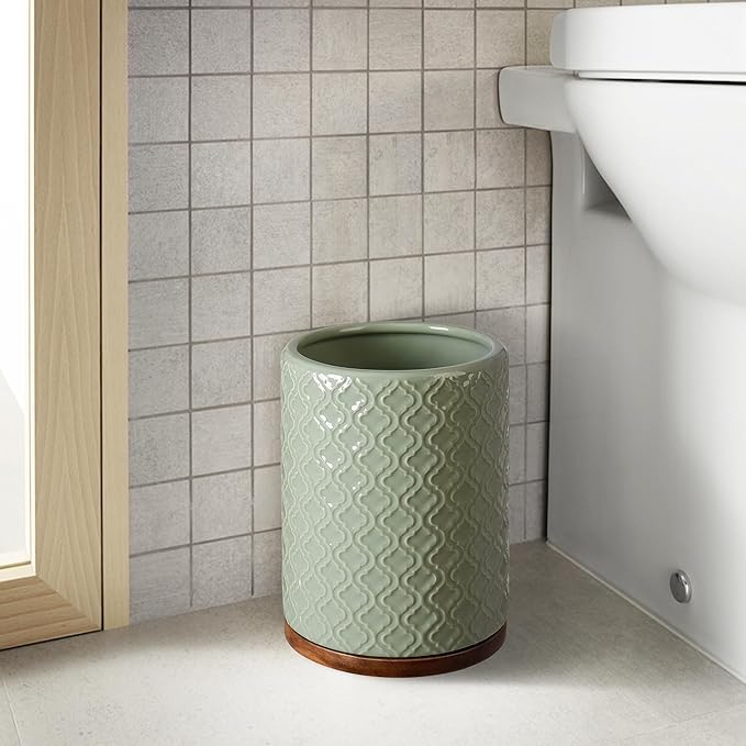 Bathroom Accessories Set Green 6 Pieces Toothbrush Holder Soap Dispenser Ceramic Bathroom Accessory Set Contain Toothbrush Cup Soap Dish Tumbler