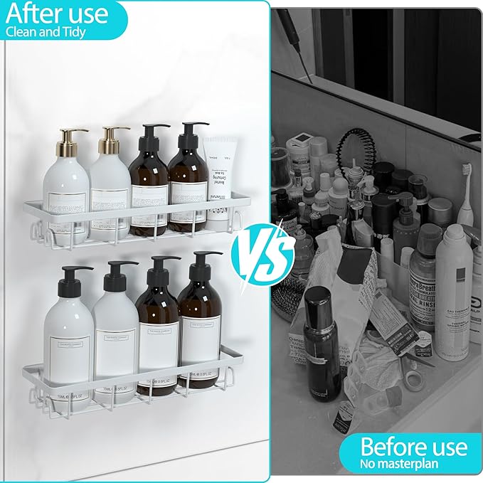 Uninol Shower Caddy Organizer with Hooks,Self Adhesive Bathroom Shelves,No Drilling Bathroom Organizers and Storage,Perfect for RV, Apartment, Home Decor,White 4PCS