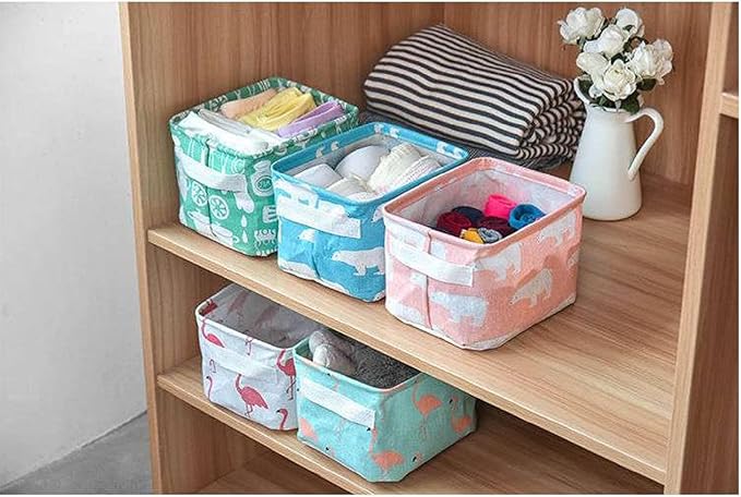 FocuH Stylish Storage Basket Cotton and Linen Fabric Mini Storage Cubes Nursery Storage Baskets with Handles for Shelves & Desks (Set of 3)
