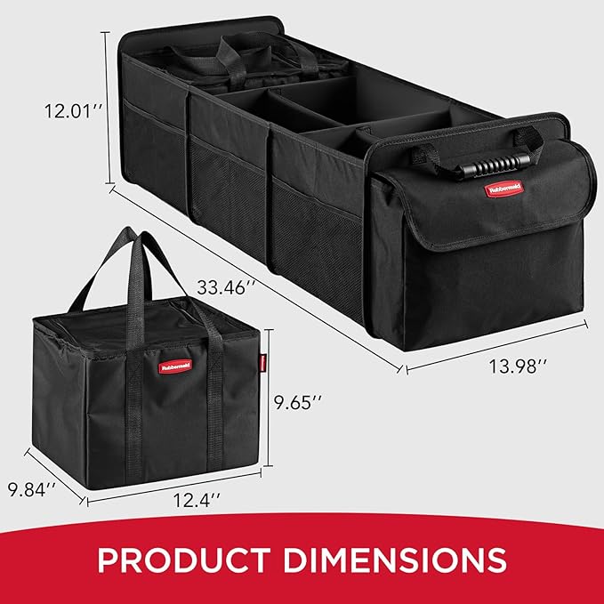 Rubbermaid Car Organizer, Collapsible Trunk Organizer with Lid & Removable Leakproof Cooler Bag, Multi-Compartment Car Storage Organization for Car Accessories, 5 Compartments Without Cover,