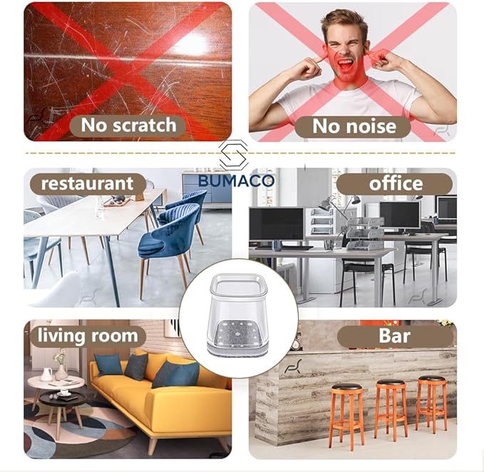 BUMACO Chair Leg Floor Protectors Square Chair Leg Protectors for Hardwood Floors Silicone Pads Covers to Protect Floors Clear-20 Pcs Square L (1-1/16" to 1-5/8")