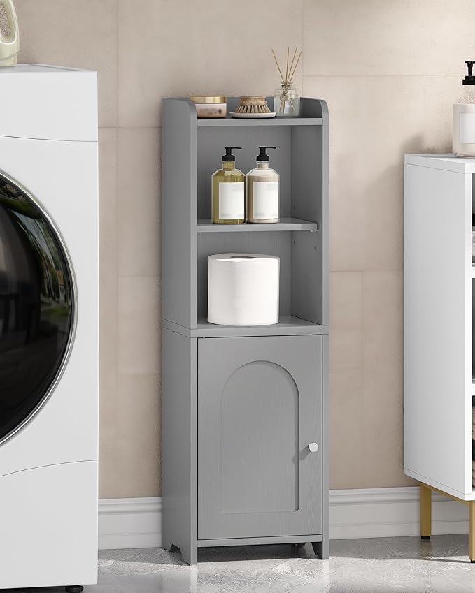 Bathroom Storage Cabinet, Corner Floor Cabinet with Doors and Adjustable Shelf, Narrow Toilet Paper Cabinets, Bathroom Organizer for Small Spaces, Gray BC39721X