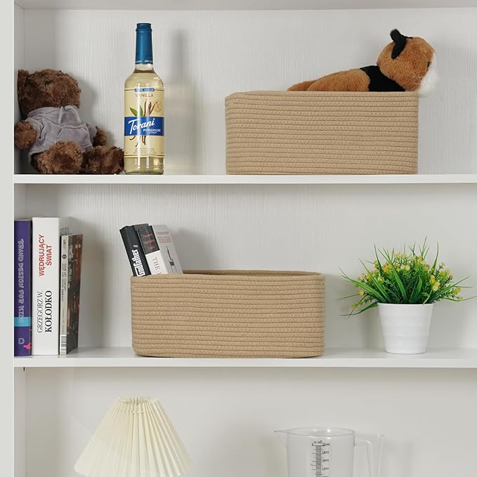 3-Pack Storage Baskets for Organizing | Woven Shelf Toy Basket | Rope Baskets for Gifts Empty | Closet Organizer Bins with Handles | Cube Decorative Box | 13.7×7.1×6.7” | Brown