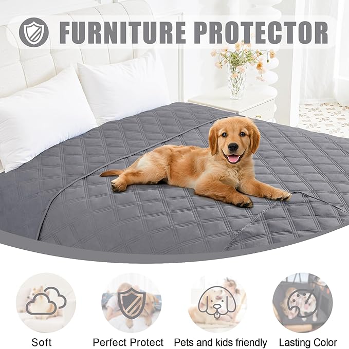 Smiry Waterproof Dog Bed Cover Blanket 40x90, Soft Reversible Pet Blanket, Washable Leakproof Cats Dogs Couch Cover for Sofa, Couch, Furniture, Lattice, Grey/Grey