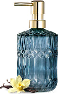 EMPO Clear Glass Soap Dispenser with ABS Plastic Pump, Crystal Lotion Dispensers for Kitchen Sink, Bathroom (Blue)