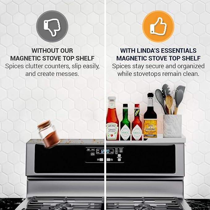 Silicone Magnetic Stove Shelf For Back Of Stove - Over The Stove Shelf, Magnetic Stove Top Shelf, Over The Stove Spice Rack, Oven Shelf For Top Of Stove, Heat Resistant, Includes 6 Extra Plates, White
